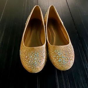Women's bejeweled gold flats size 6 (only worn once)
